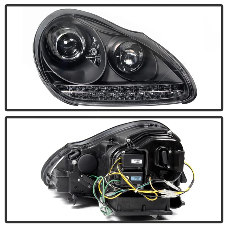 Porsche Cayenne 03-06 Spyder 5080967 Projector Headlights - Xenon/HID Model Only (Not Compatible With Halogen Model) - DRL LED - Black