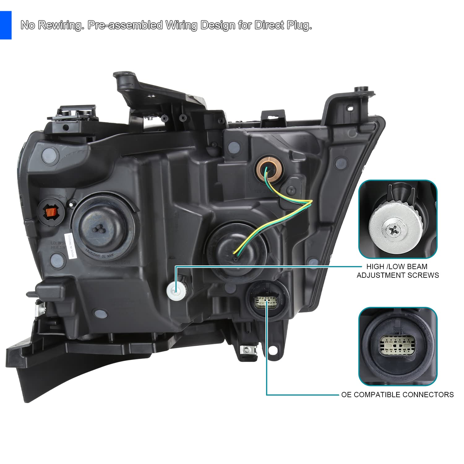 Smoke Headlights SPEC-D TUNING Compatible with 2019-2024 Ram 1500, Left + Right Pair Headlamp Assembly