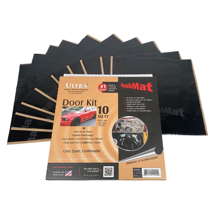 HushMat Door Kit 10201 - 10 Sheets of 12" x 12" Black Ultra Sound Deadening & Thermal Insulation - 10 Sq. Ft.
