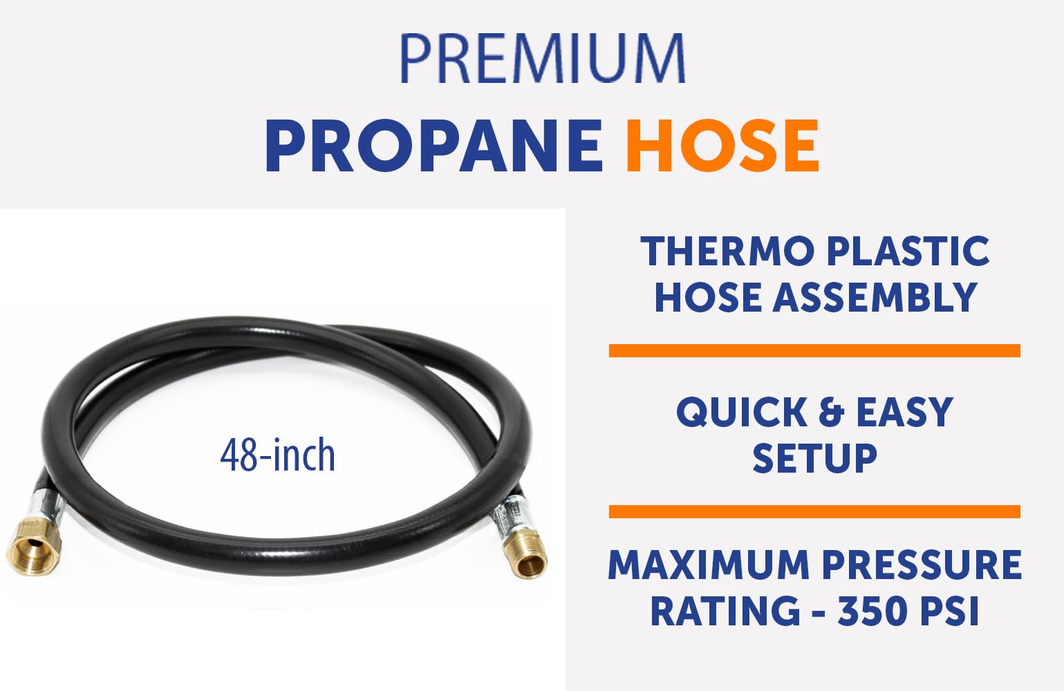 48-inch Flame King Propane Thermo Plastic Hose Assembly, 3/8-inch ID, 3/8-inch MPT X 1/2-inch Female Flare, for RVs and Travel Trailers