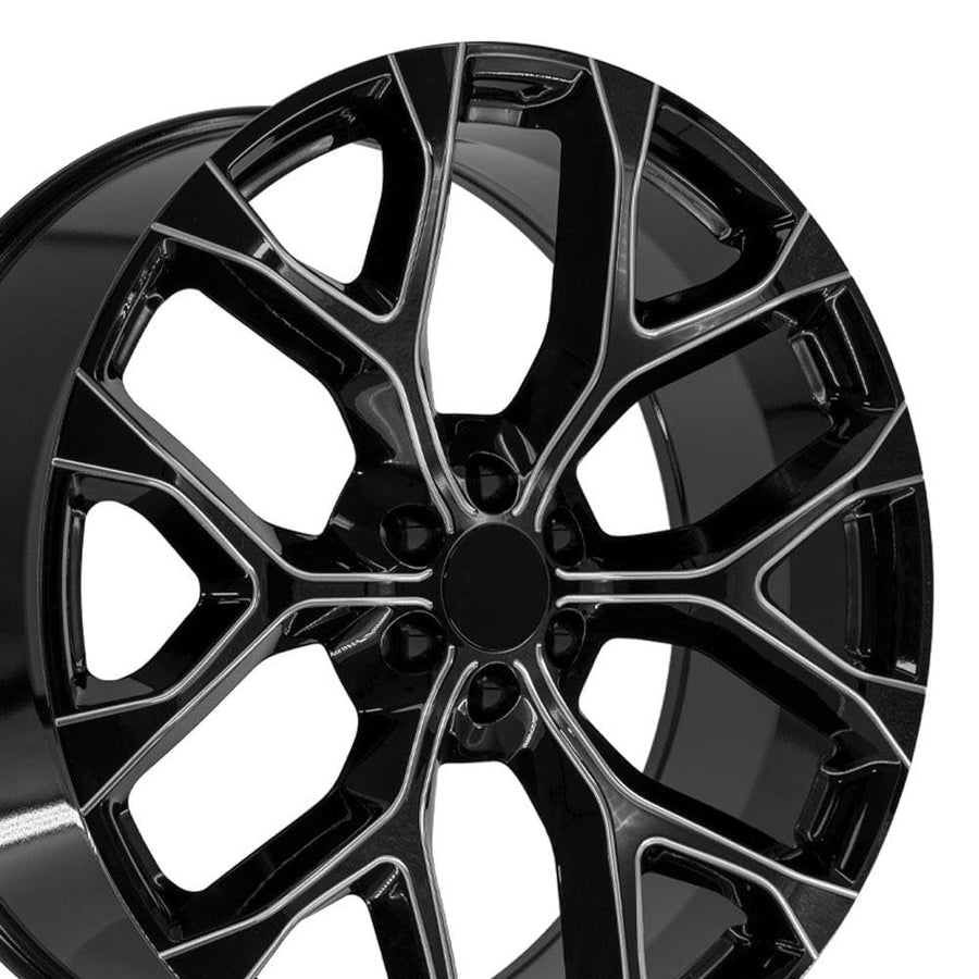 26 Inch OE Wheels CV98B Rim Fits Silverado 1500 Snowflake Style 6x139.7 26x10 Gloss Black with Milled Edge - Hollander 5904 (1)