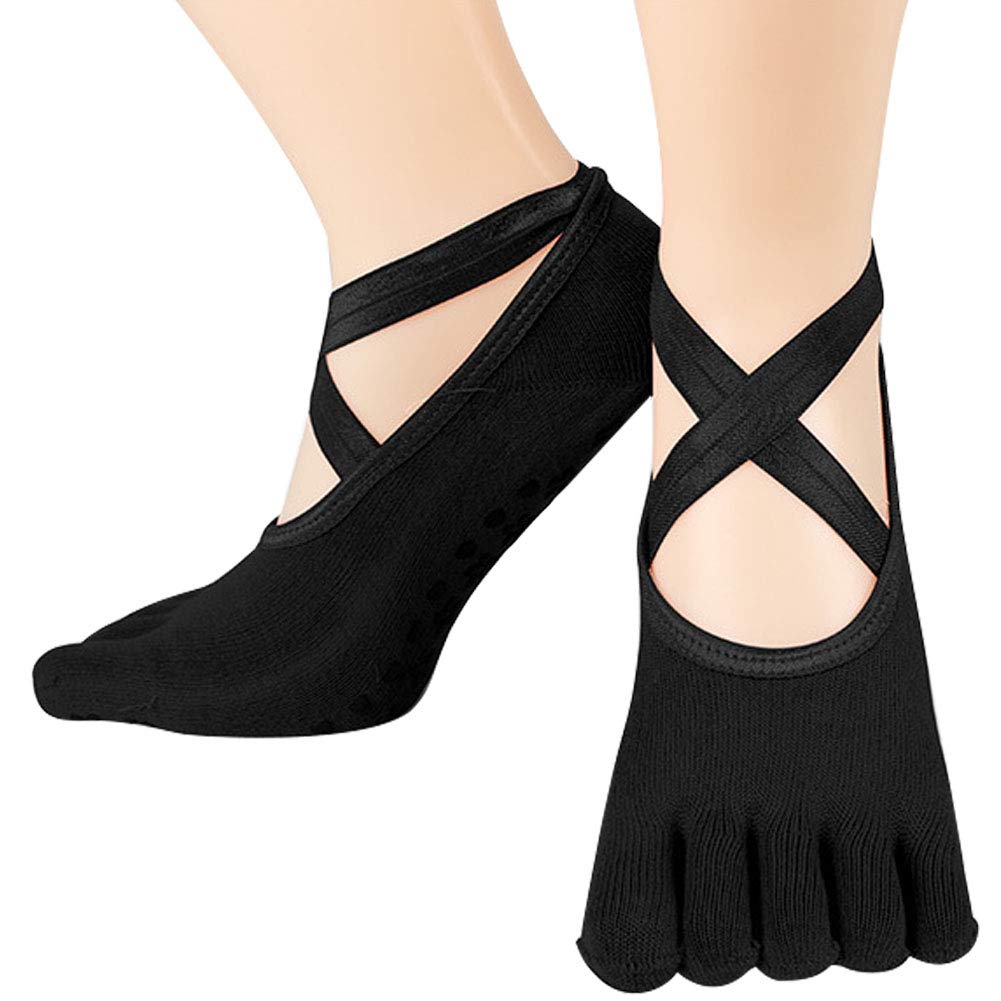 Yoga Socks GEZICHTA 1pair Women Girls with Grips Ballet Sports Fitness Elastic Pilates Non Slip Breathable Silicone Slip Indoor Dance Soft(Black)