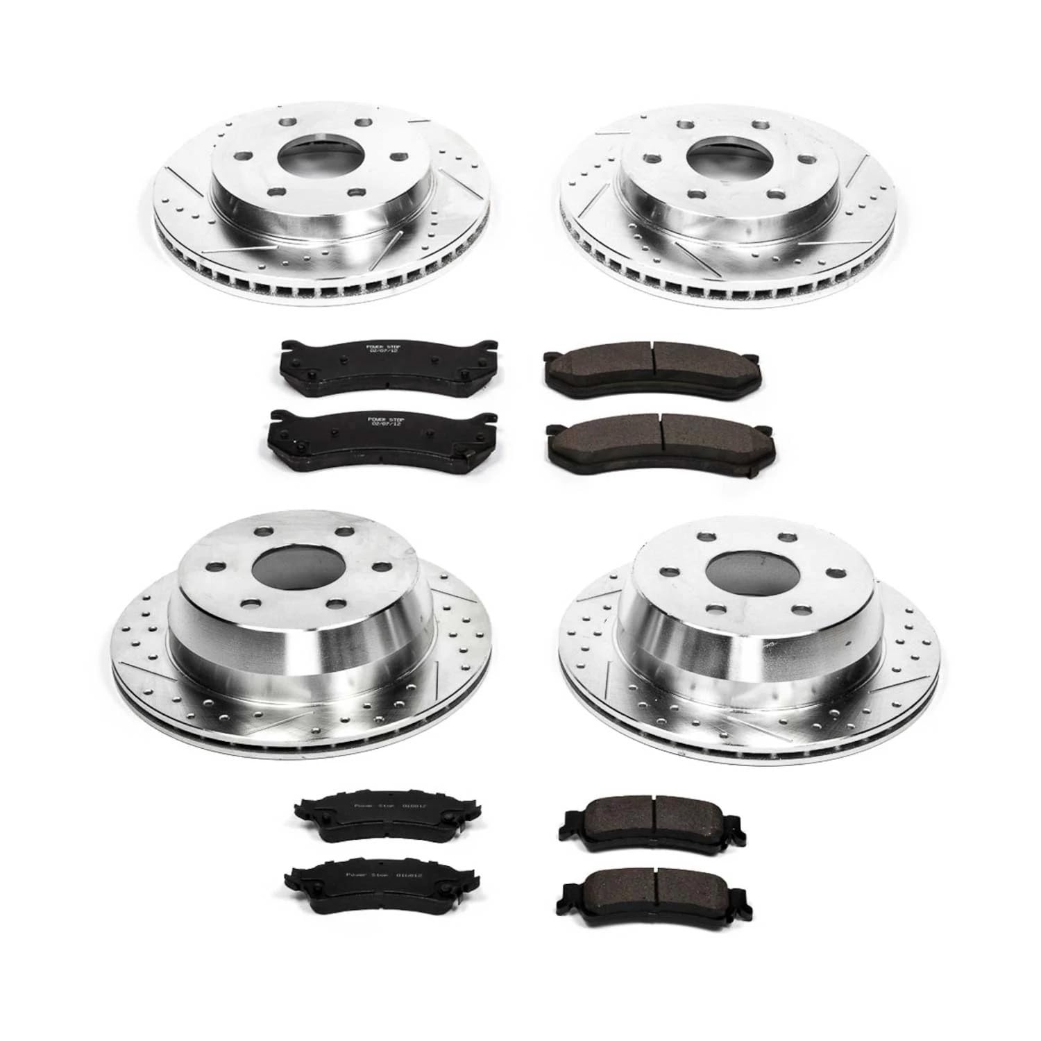 PowerStop Brake Kit Front and Rear For Chevrolet Astro 2003-05 |Avalanche 1500 2002 |Silverado 1500 1999-06 - Drilled and Slotted Disc Rotors with Ceramic Brake Pads Replacement, K2010