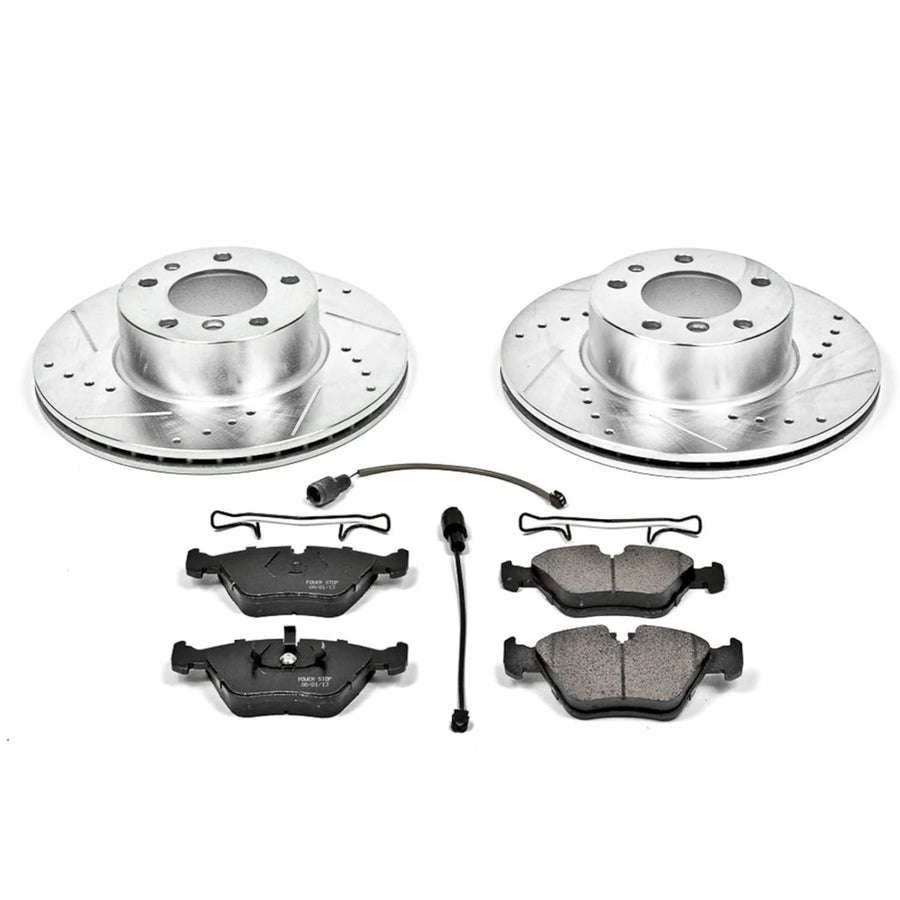 Power Stop K390 Z23 Carbon Fiber Brake Pads with Drilled & Slotted Brake Rotors Kit