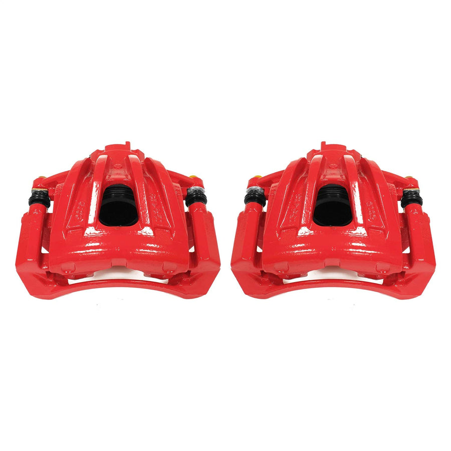 Power Stop S4844 Front Pair of High-Temp Red Powder Coated Calipers For Jeep Liberty 2002-2007 [Model Specific]
