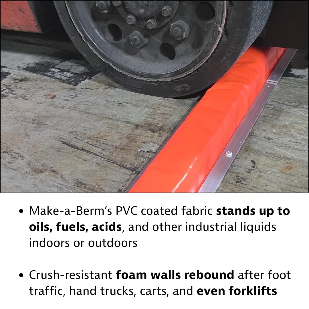 Justrite Fuel Spill Containment Curbs Make-A-Berm™ 1.5" High Heavy Duty Vented Corner Set (2 Pieces), Custom Chemical Spill Containment Berm System, Orange PVC Coated FabricMade in The USA, 28494