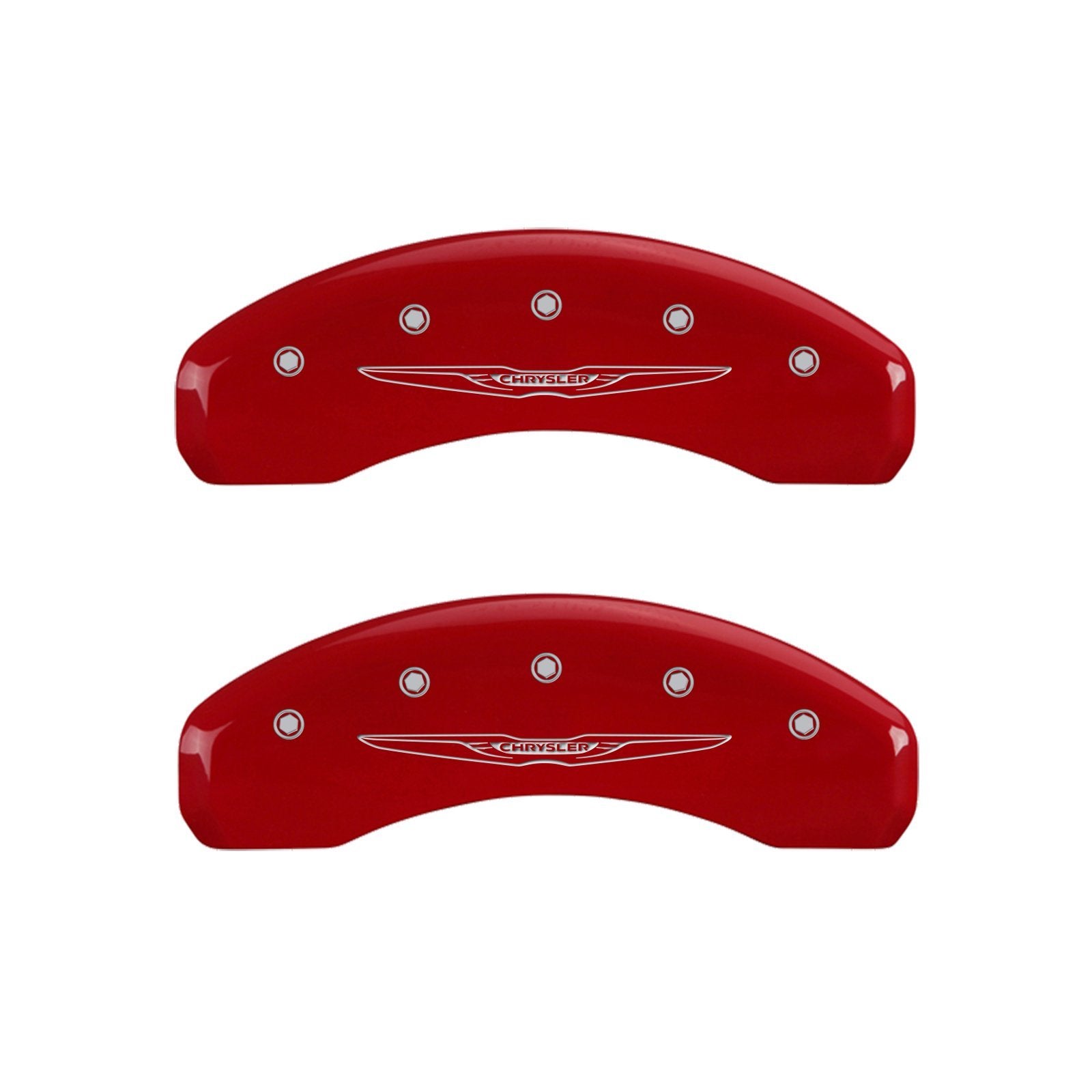 MGP Caliper Covers 32009SCW2RD Front and Rear Caliper Cover, Set of 4 Red Powder Coat Finish (Style 2/Chrysler Wing Silver Characters, Engraved)