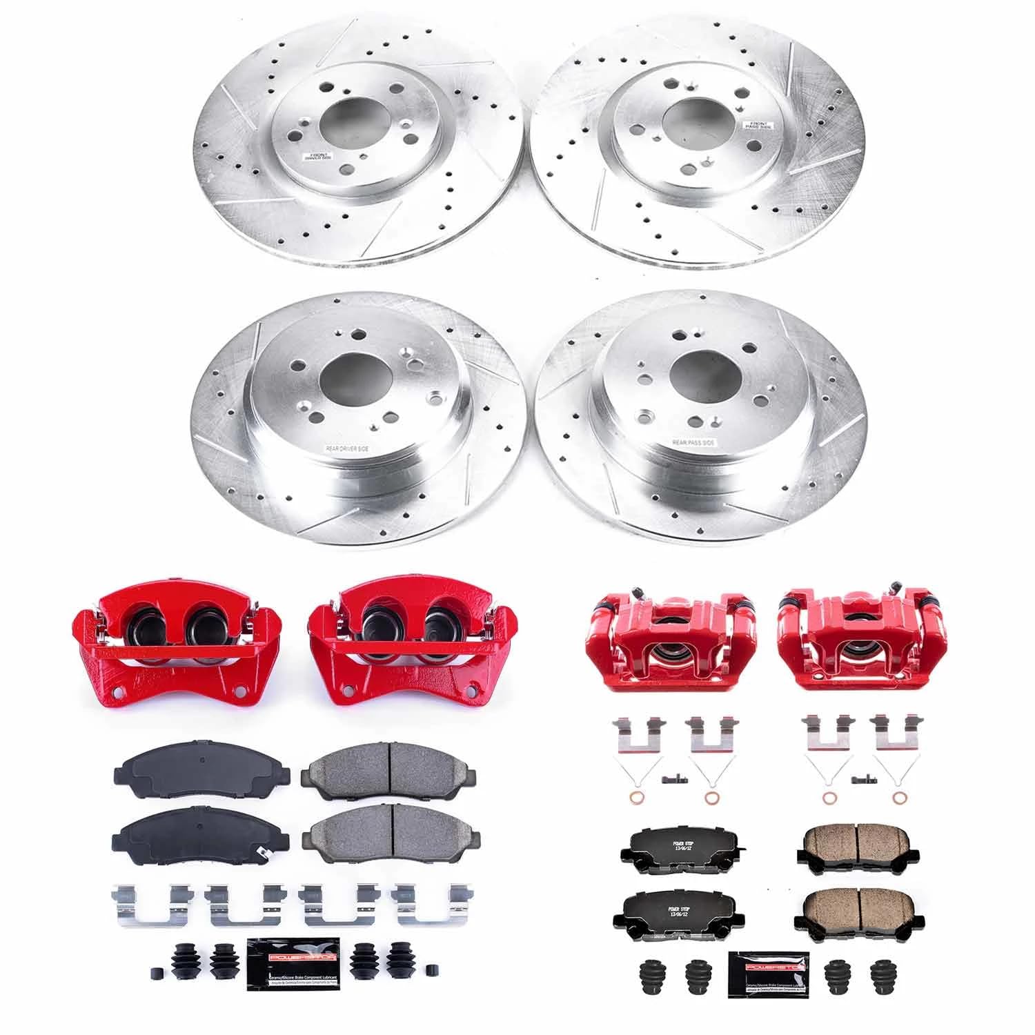 Power Stop Z23 KC6084 Evolution Front and Rear Caliper Kit-Drilled/Slotted Rotors, Carbon Ceramic Brake Pads & Calipers For Honda Pilot 2012-2015 [Model Specific]