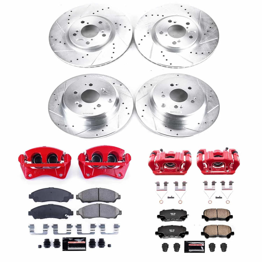 Power Stop Z23 KC6084 Evolution Front and Rear Caliper Kit-Drilled/Slotted Rotors, Carbon Ceramic Brake Pads & Calipers For Honda Pilot 2012-2015 [Model Specific]