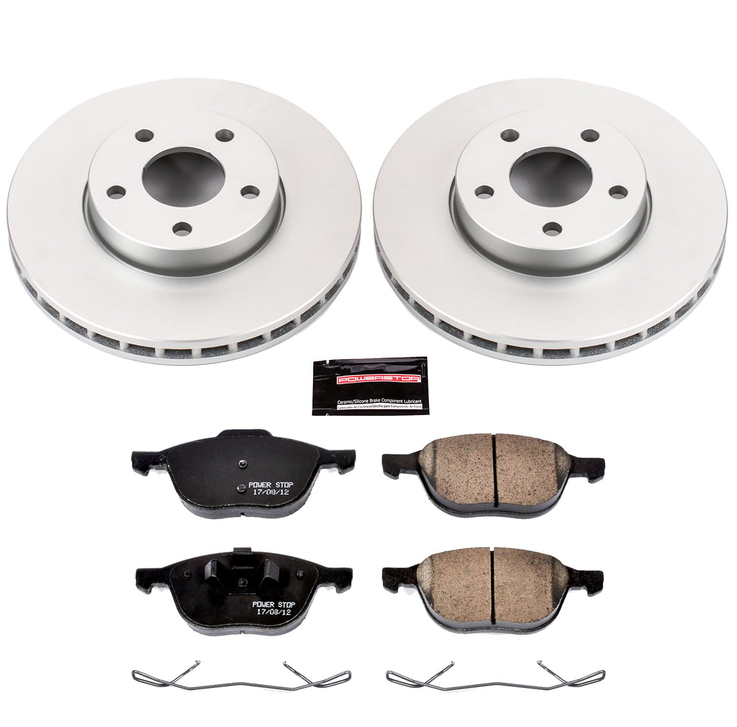 Power Stop CRK5976 Brake Rotor Coated & Ceramic Brake Pads- front For Ford C-Max 2013-2018, Ford Focus 2012-2018, Volvo C30 2012-2013, Volvo S40 2004-2011 [Model Specific]