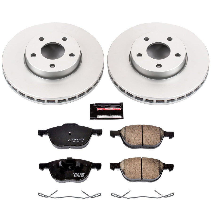 Power Stop CRK5976 Brake Rotor Coated & Ceramic Brake Pads- front For Ford C-Max 2013-2018, Ford Focus 2012-2018, Volvo C30 2012-2013, Volvo S40 2004-2011 [Model Specific]