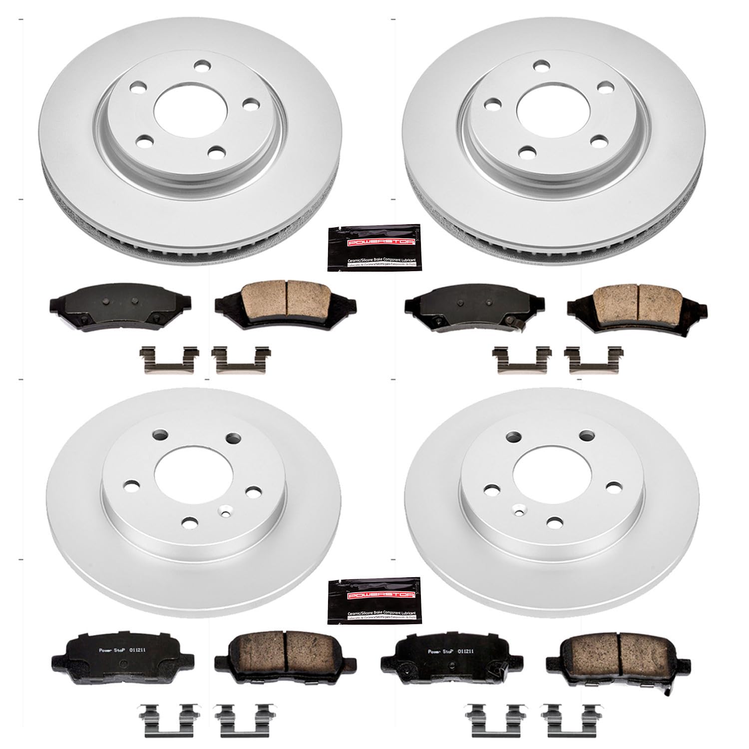 Power Stop Coated Brake Rotor & CRK1587 Ceramic Brake Pads- front & rear For Pontiac Grand Prix 2004 [Model Specific]