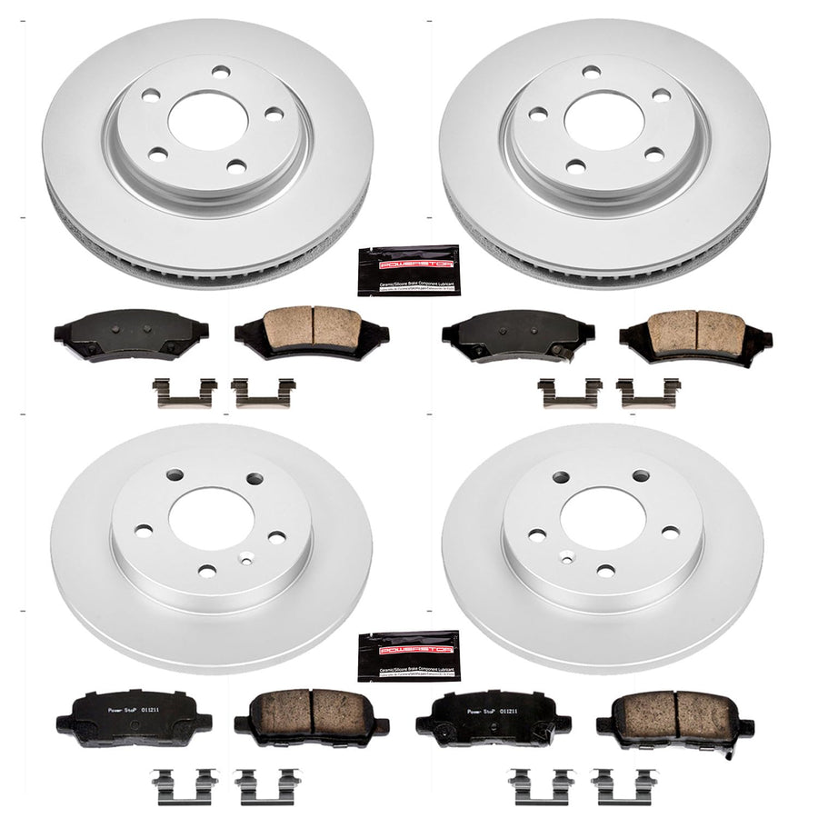 Power Stop Coated Brake Rotor & CRK1587 Ceramic Brake Pads- front & rear For Pontiac Grand Prix 2004 [Model Specific]