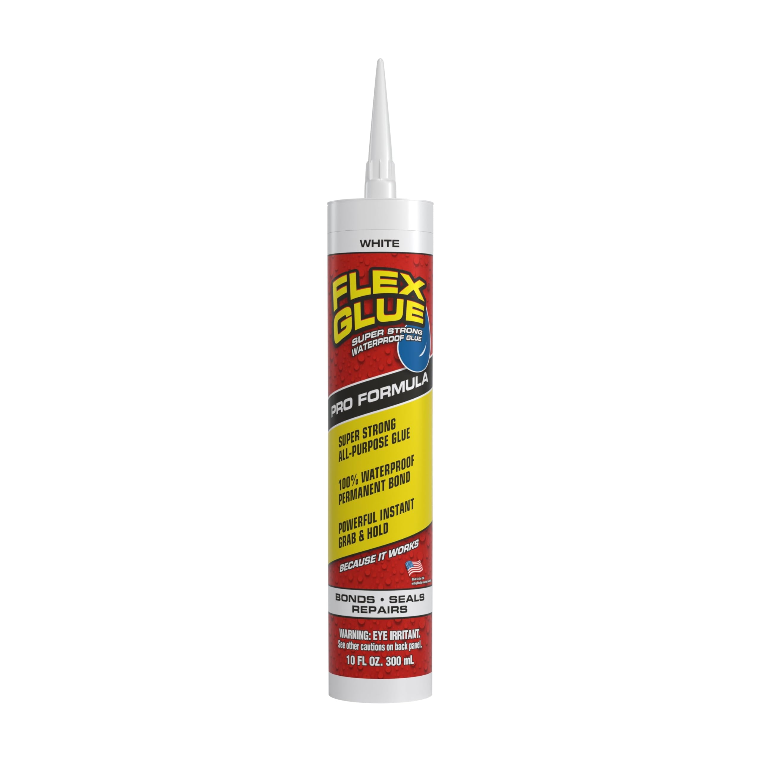 Flex Glue, Waterproof Rubberized Super Strong Adhesive, Works Underwater, Use on Pools, Showers, Outdoors, Concrete, Brick, Pavers, UV Resistant, 10 oz Cartridge, White, 1-Pack