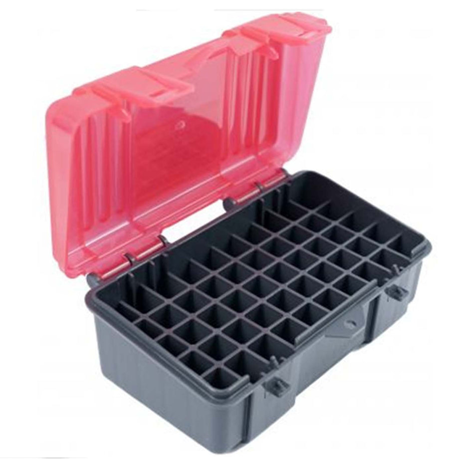 Plano Handgun Ammo Box 50-Count, Dark Gray, Lockable Ammunition Storage, Small Plastic Ammo Box with Dependable Closures and Deep Individual Slots for .357 & .38