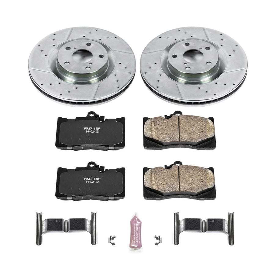 Power Stop K6353 Z23 Carbon Fiber Brake Pads with Drilled & Slotted Brake Rotors Kit Front