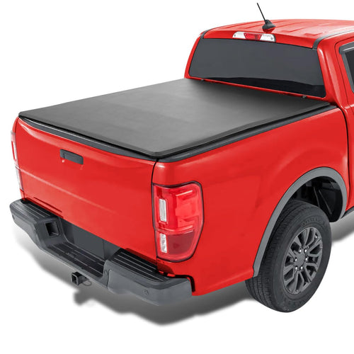 Soft Quad Fold Tonneau Cover Spec-D Tuning Compatible with 2019-2023 Ford Ranger 72", 6FT Short Bed