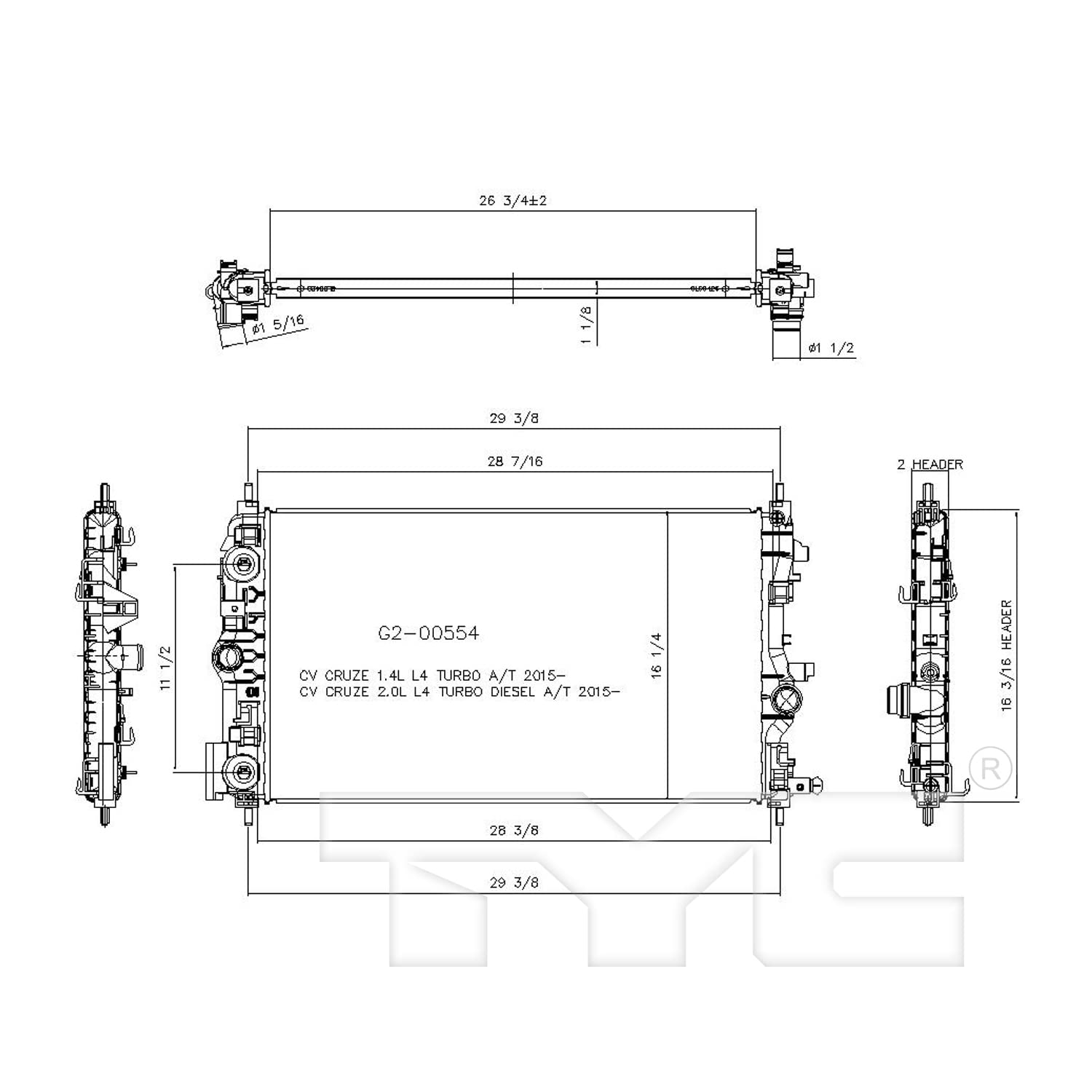 Replacement TYC 13471 Radiator for Chevrolet Cruze