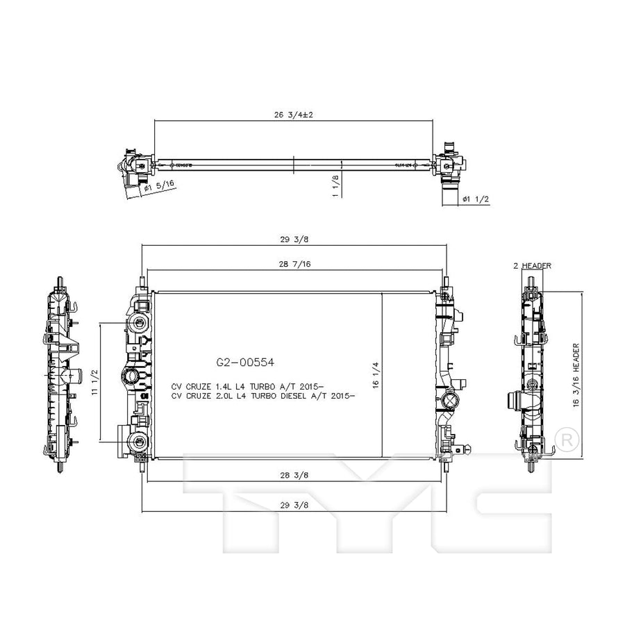 Replacement TYC 13471 Radiator for Chevrolet Cruze