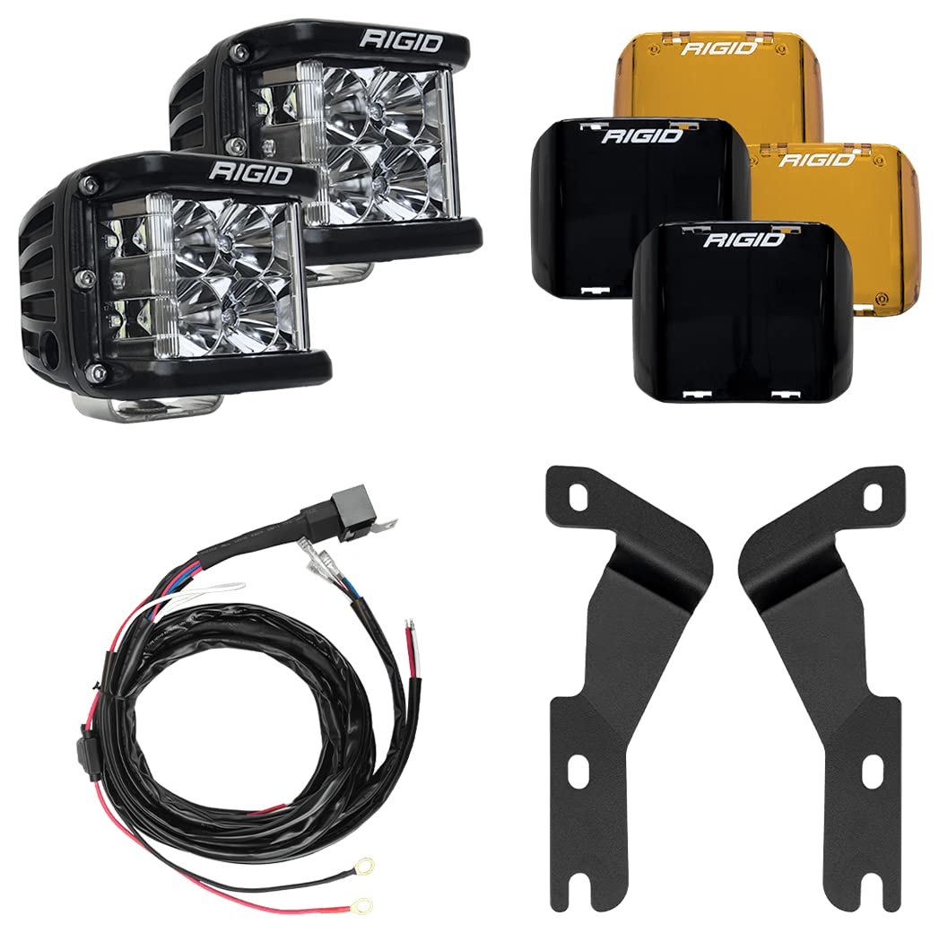 A-Pillar Light Kit RIGID INDUSTRIES, 2016-2020 Toyota Tacoma, D-SS Flood Lights (2 A-Pillar Mounting Brackets, 2 D-SS Pro Series Flood Lights, 2 Black & 2 Amber Light Covers, 1 Wiring Harness)