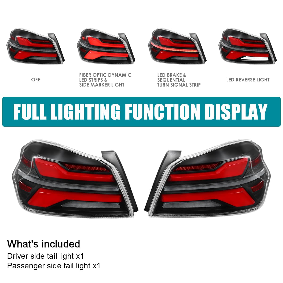 Full LED Black Red Tail Lights w/Sequential Signal, SPEC-D TUNING Startup Animation Compatible with 2015-2021 Subaru WRX and WRX STI