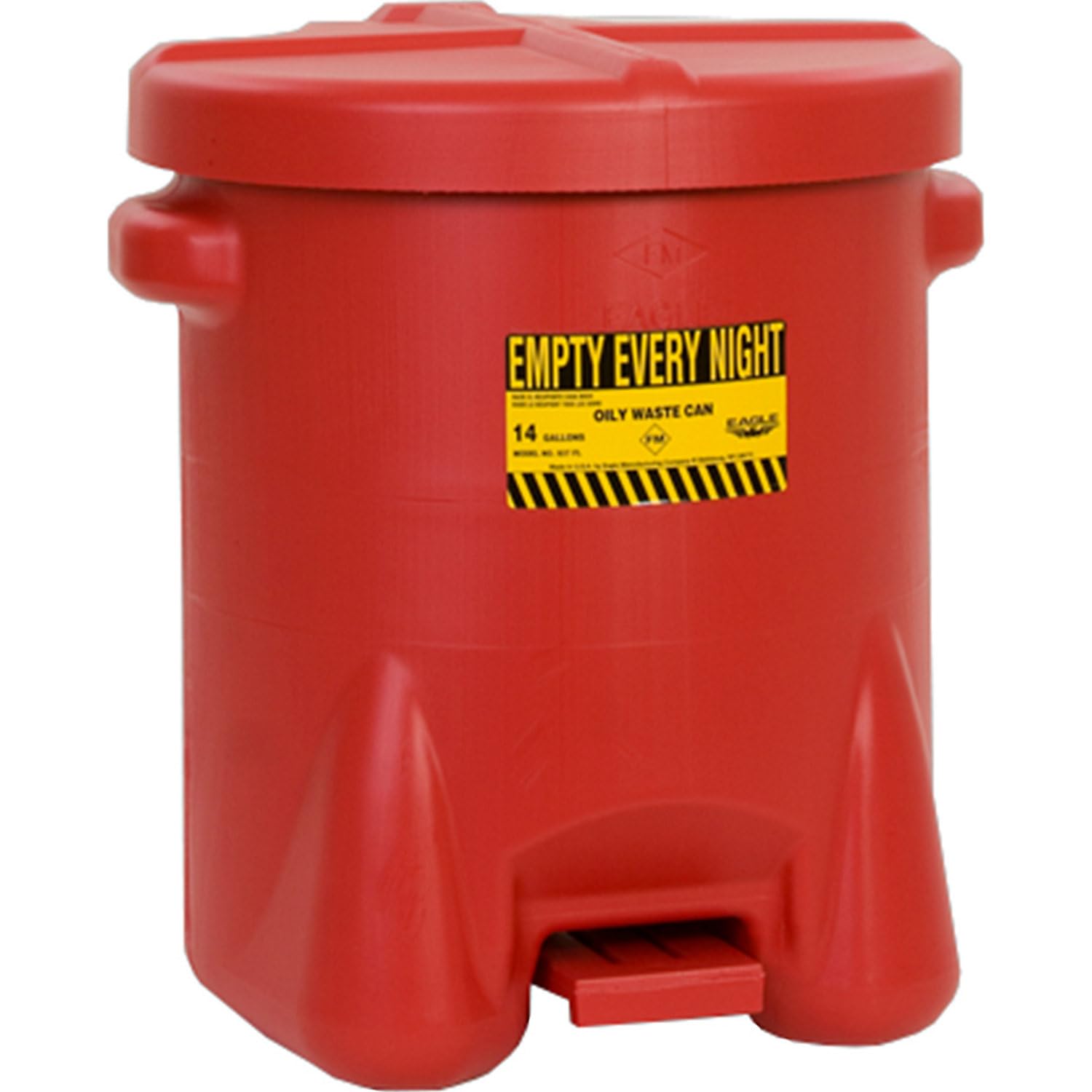 Eagle Oily Waste 937FL Polyethylene Safety Can with Foot Lever, 14 Gallon Capacity, Red