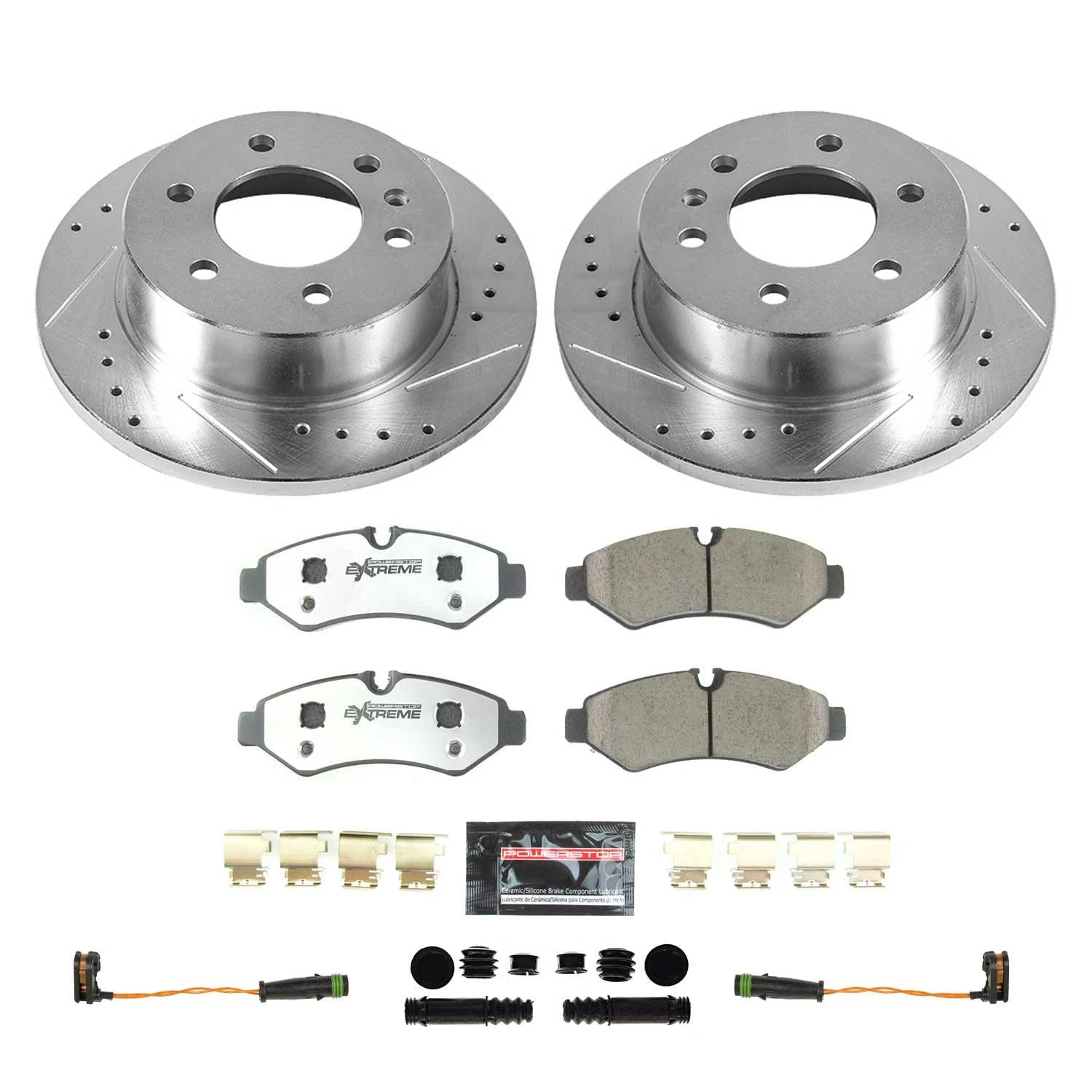 Power Stop Z36 Truck & Tow Rear Brake Kit-Drilled/Slotted Brake Rotors & Carbon Ceramic Brake Pads For Freightliner Sprinter 3500, Mercedes-Benz Sprinter 3500 [Model Specific]