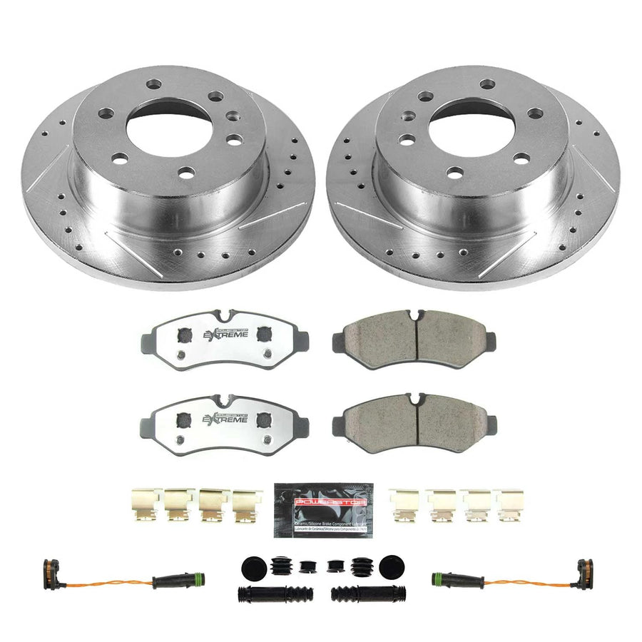 Power Stop Z36 Truck & Tow Rear Brake Kit-Drilled/Slotted Brake Rotors & Carbon Ceramic Brake Pads For Freightliner Sprinter 3500, Mercedes-Benz Sprinter 3500 [Model Specific]