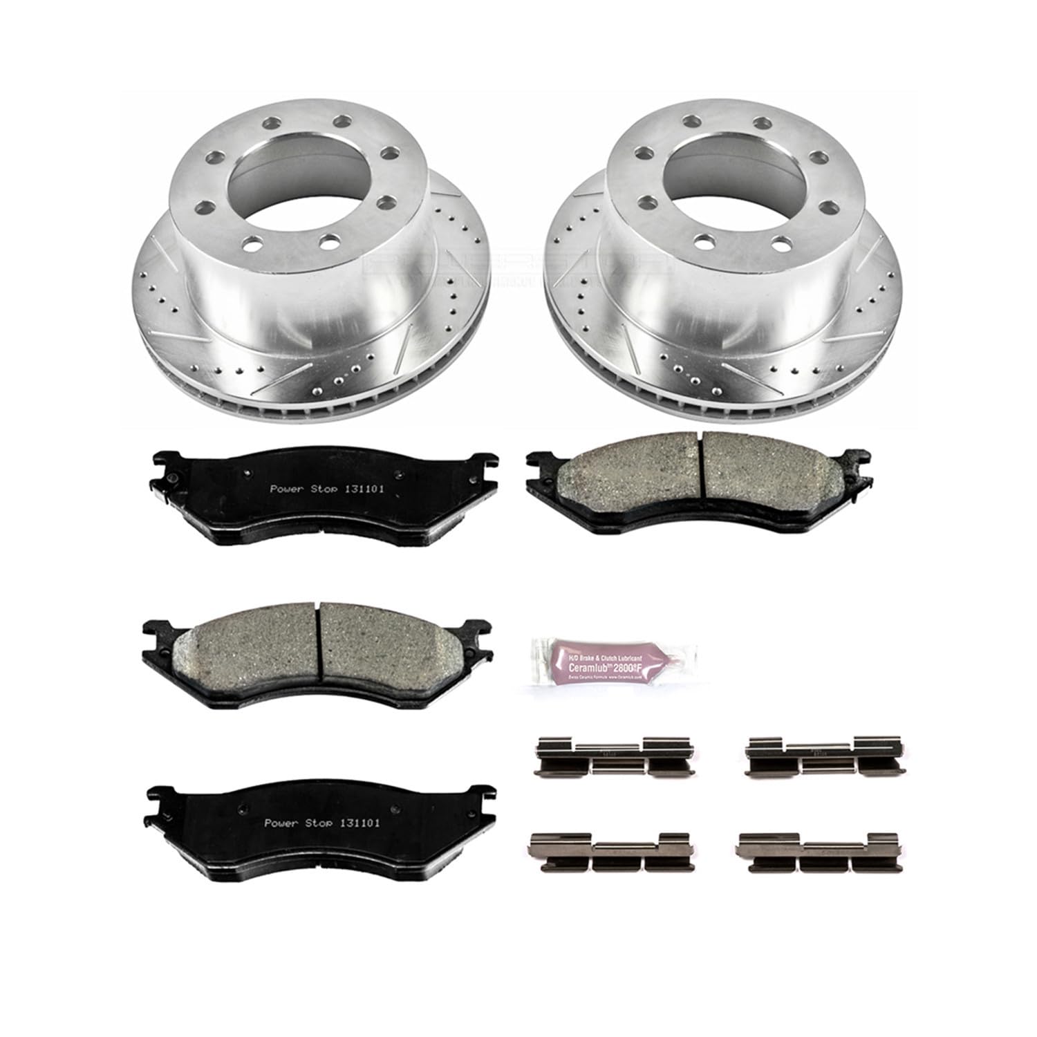 Power Stop K5489 Z23 Rear Carbon Fiber Brake Pads with Drilled & Slotted Brake Rotors Kit For Dodge Ram 2500 2001-2002, Dodge Ram 3500 2001-2002 [Model Specific]