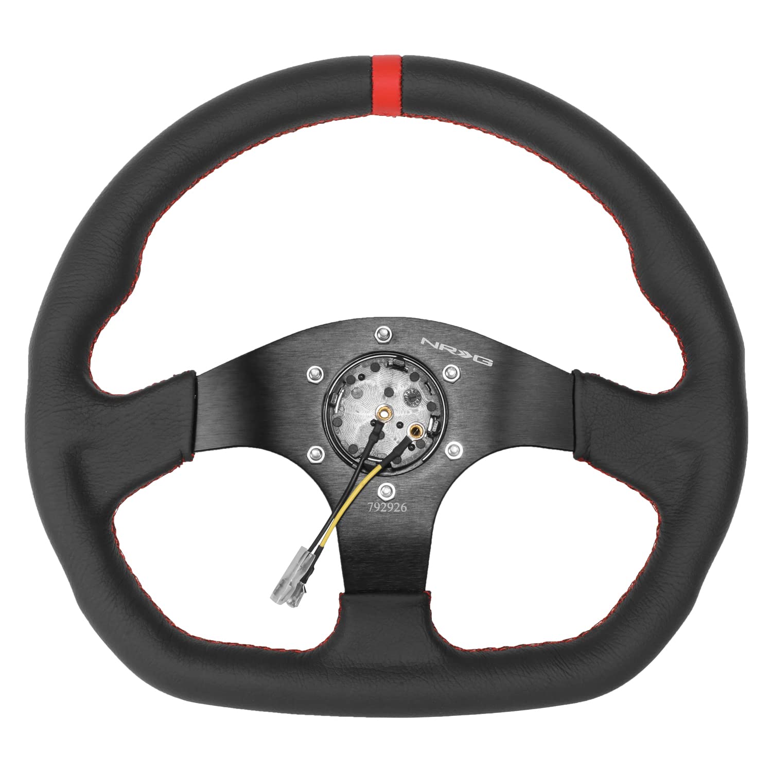 NRG Innovations Reinforced Steering Wheel NRG-RST-024MB-R-RD - 320mm Sport Leather Flat Bottom with Red Center Mark, Red Stitching