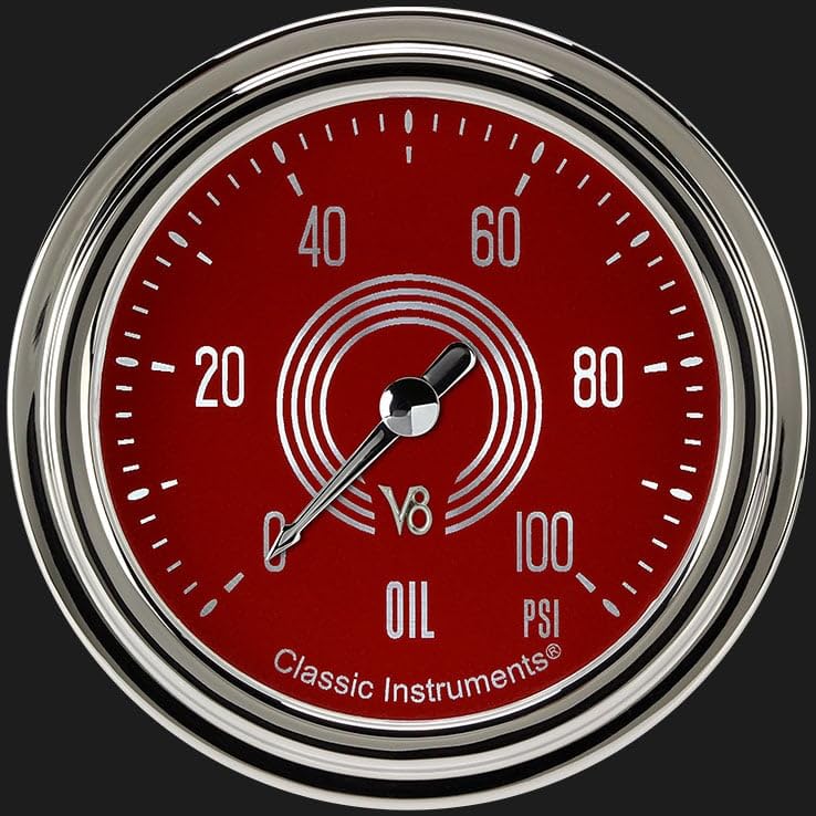 V8 Red Steelie Classic Instruments V8RS381SLC 2 5/8" Oil Pressure Gauge 100 PSI Electric