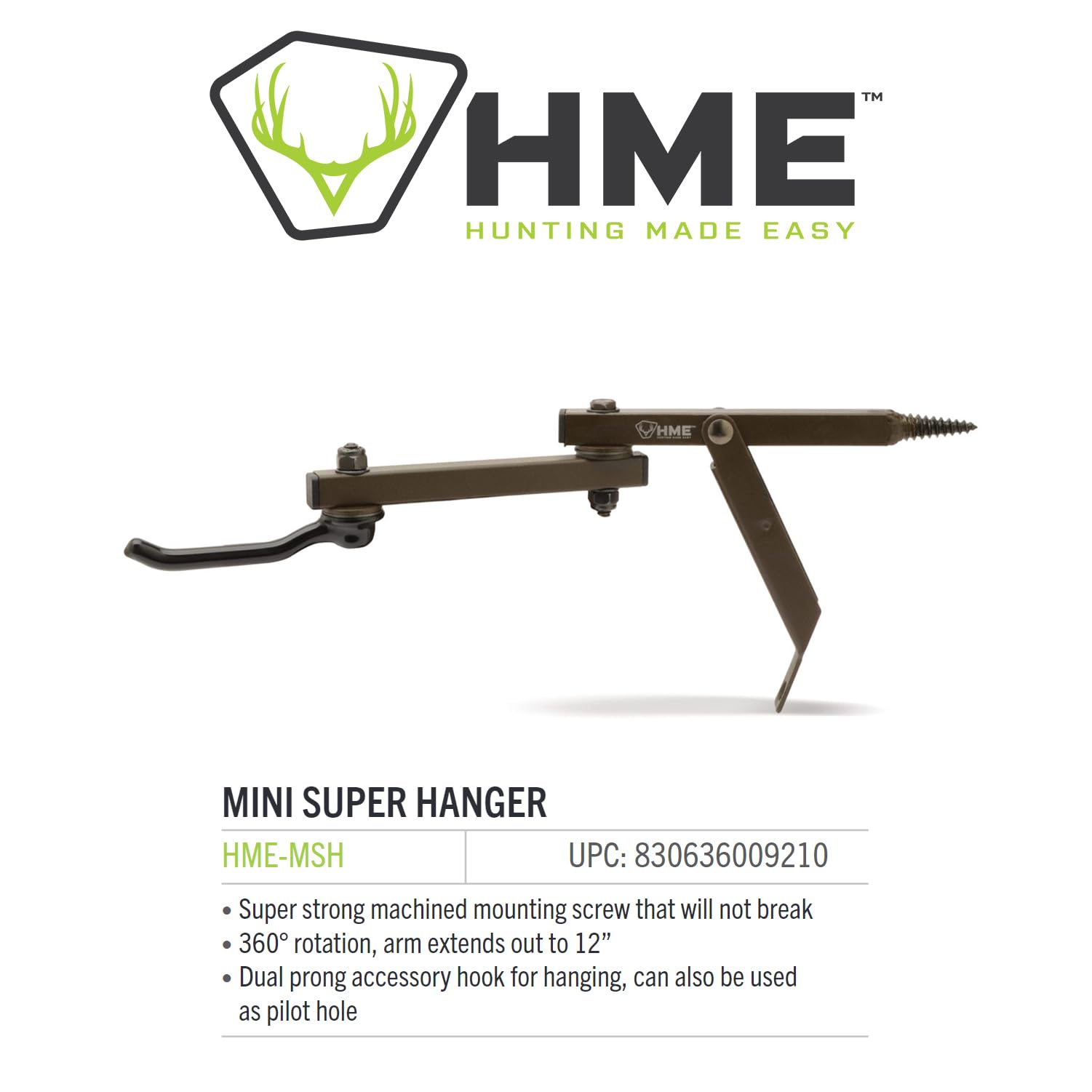 Mini Super HME 360 Rotating Durable Superior Tree Stand Bow Hanger w/Accessory Hook & Dual-Prong Accessory Hook
