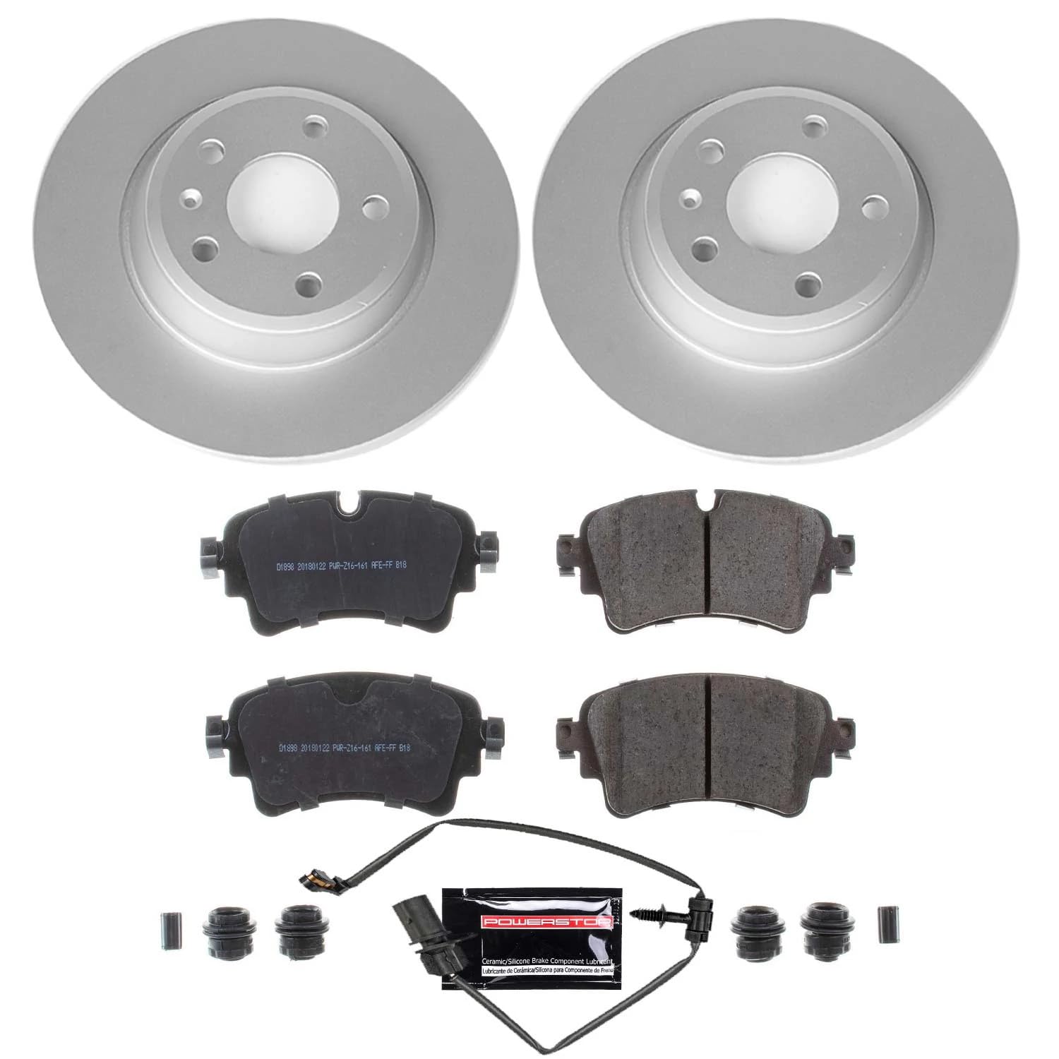 Power Stop Z23 Evolution CRK8091 Coated Rotor Rear Brake Kit- Coated Brake Rotors and Carbon-Fiber Ceramic Brake Pads For Audi A4 2017-2020 [Model Specific]