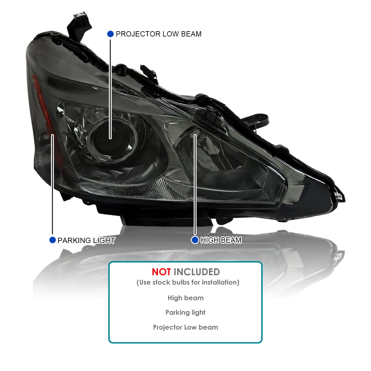 Smoke Projector Headlights SPEC-D TUNING Compatible with 2013-2015 Nissan Altima Sedan, Left + Right Pair Headlamps Assembly