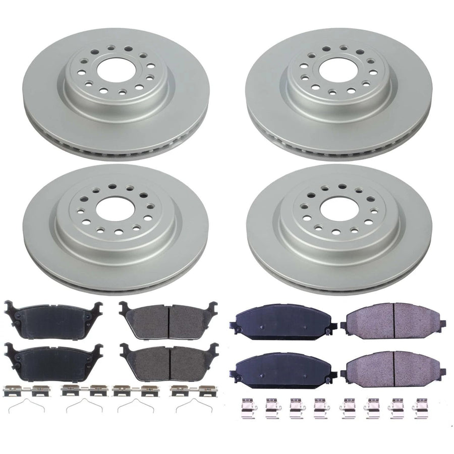 Power Stop Z17 CRK8182, Front and Rear Coated Rotor Kit-Coated Brake Rotors, Ceramic Brake Pads For Ram 1500 2019-2023 [Model Specific]