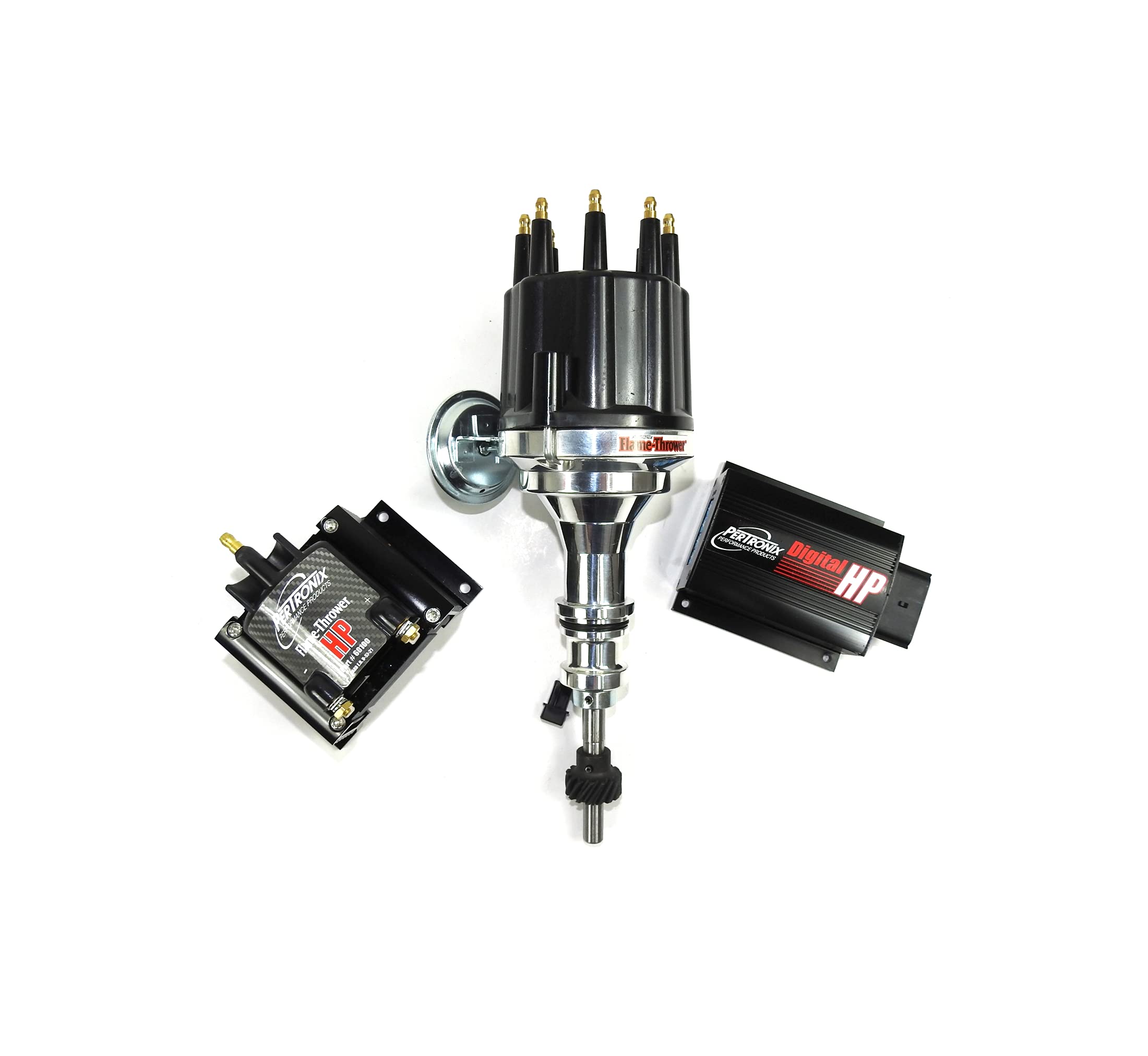 HP03 Pertronix Bundle Digital HP Ignition Box (Ford SB Mag Trigger Billet Distributor Black Male Cap, HP E-core 45,000 Volt .02 Ohms Coil), 1 Pack
