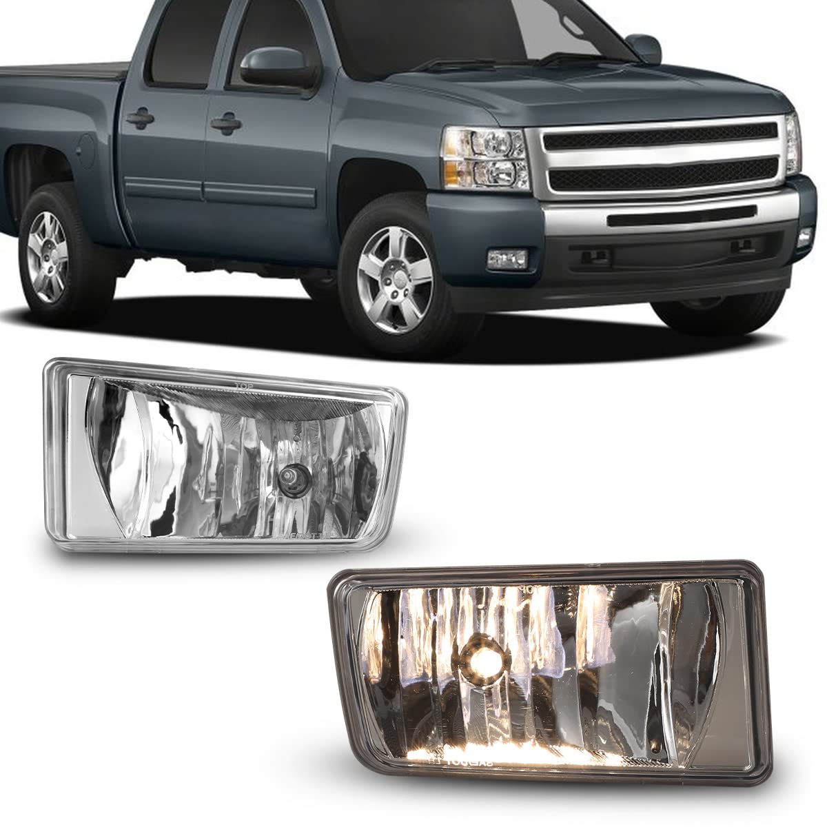 OEM Series Winjet Driving Fog Lights for [2007 2008 2009 2010 2011 2012 2013 2014 Silverado] [2007-2014 Suburban/Tahoe GMC Sierra/Yukon] [2007-2013 Avalanche] Fog Lamps Clear Lens