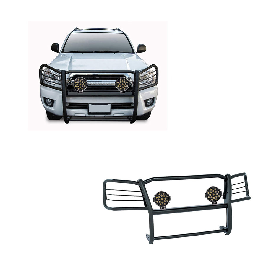 Grille Brush Black Horse Bumper Guard Modular Black Come with Pair of 7.0" Dia.LED Lights with Black Trim Rings Compatible with 2003-2009 Lexus GX470|2003-2009 Toyota 4Runner-17TU26MA-PLB