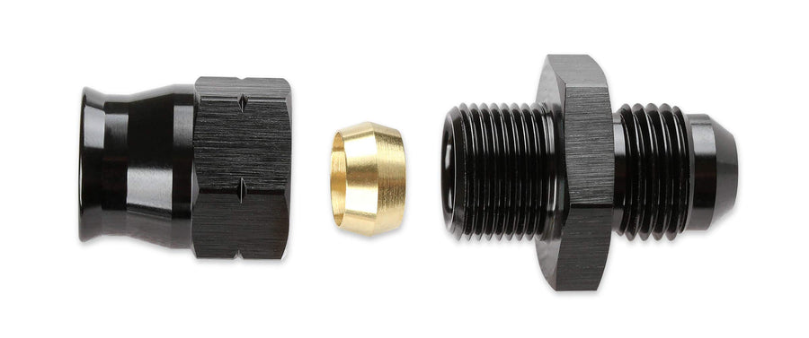 Aluminum Tube Adapter Mr. Gasket -6 AN AN Male to 3/8 Inch Tubing Black