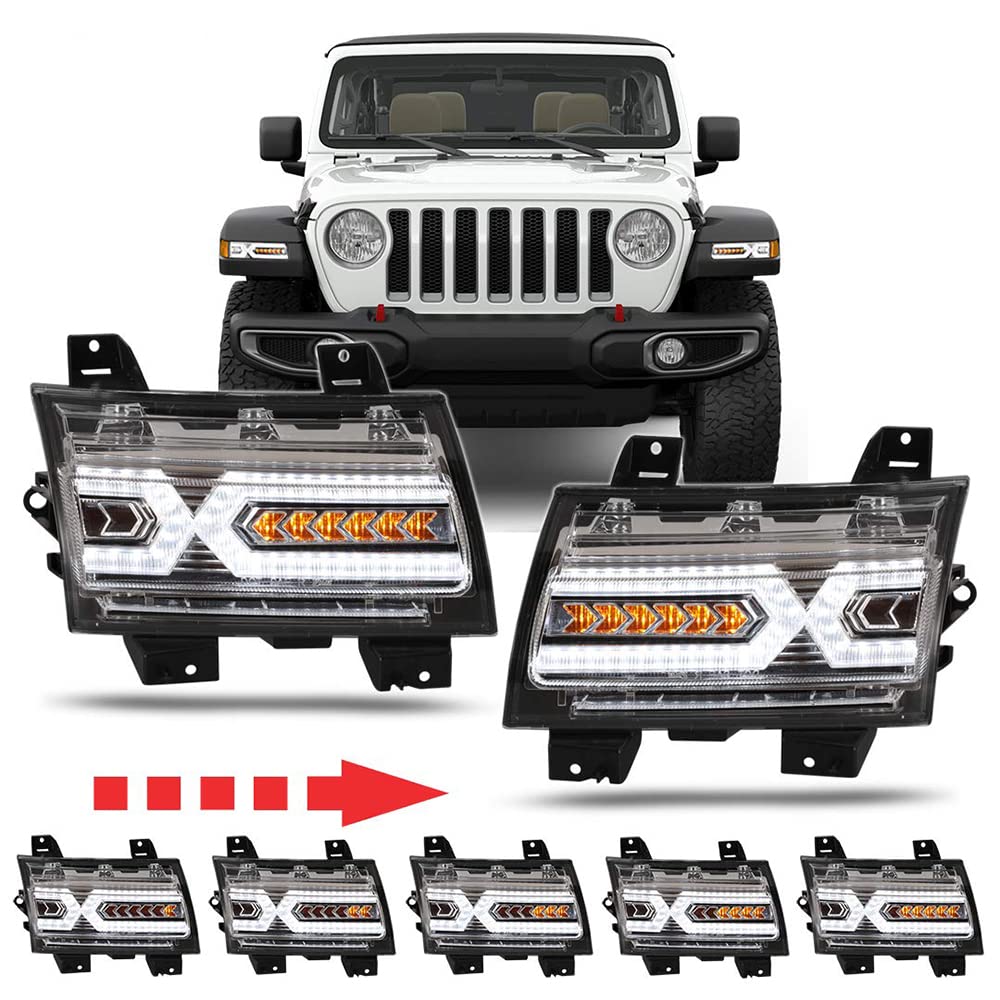 Fog Lights Winjet Compatible with [2018 2019 2020 Jeep Wrangler JL Gladiator JT] X-LED DRL Daytime Running Lights with Sequential Fender Turn Signal