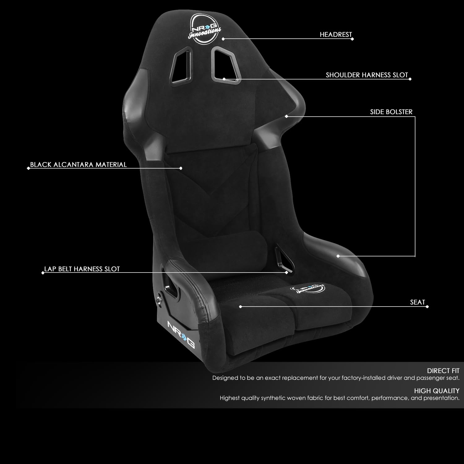 NRG Innovations FIA Competition Seat NRG-FRP-RS500M with Competition Fabric, FIA Homologated, Free Driving Position