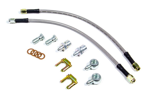 Wilwood Brake Hose Kit, 14 in Flexline, DOT Approved, 3 AN Hose, 3 AN Straight Inlet, 3 AN Straight Outlet, Fittings Included, Braided Stainless, Rear, D52 Caliper, Various Applications, Kit
