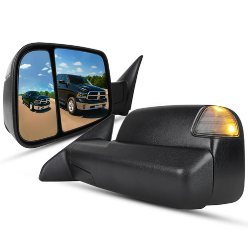Spec-D Tuning Power Folding Black Heated Towing Side Mirrors+LED Signal+Puddle+Temp Sensor Compatible with 2013-2018 Dodge Ram 1500 2500 3500/2019-2024 Dodge Ram 1500 Classic Left + Right Pair