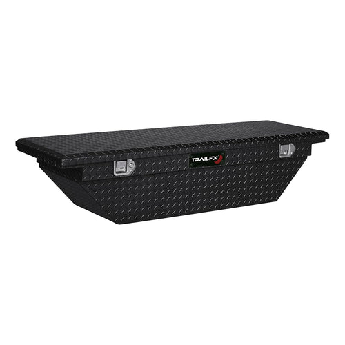TrailFX Crossover Tool Box Angled Single Lid With Struts Black Powder Coated 16 Gauge Aluminum 7.6 Cubic Foot Capacity With Key Tray With Dividers Rail Pad J-Hook & Hardware TrailFX 120632