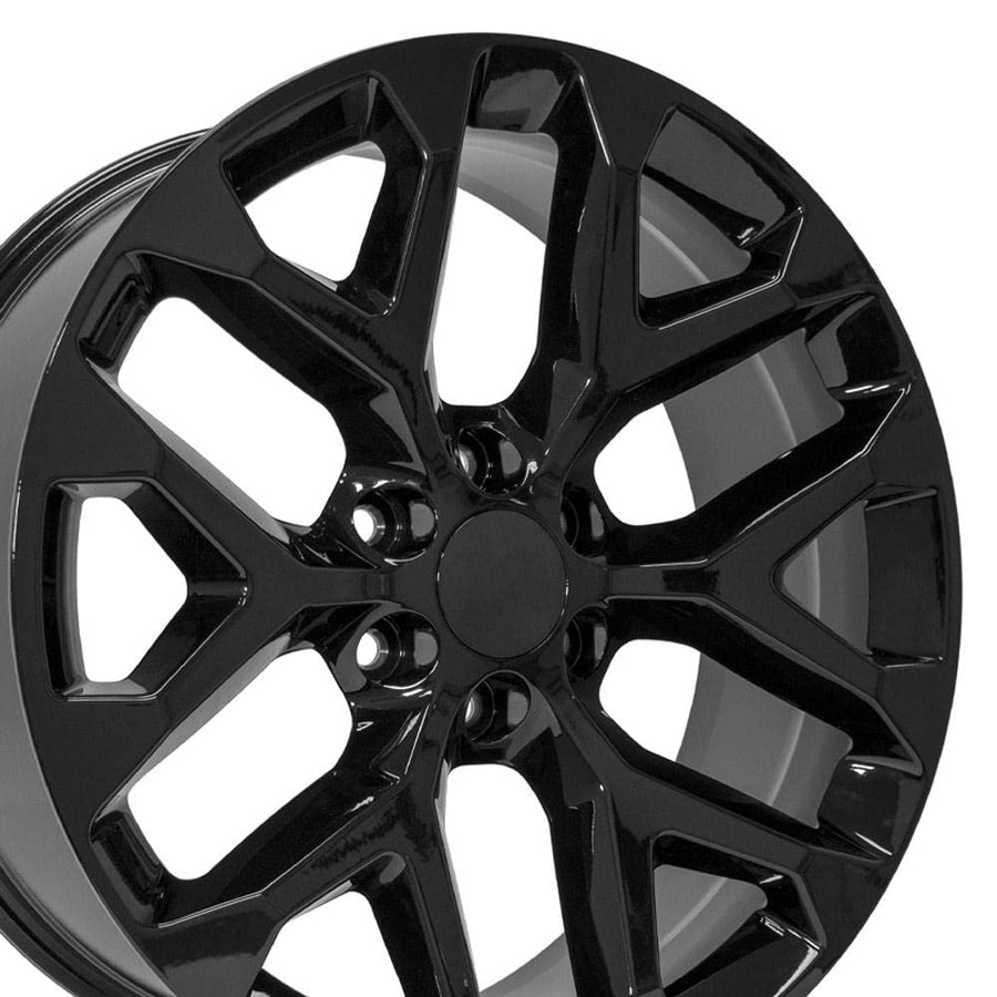 22x9 OE Wheels CV98B Snowflake Wheels - Gloss Black 22 Inch Rims, 6x139.7 Wheels - Optional TPMS & 285/45R22 Tires and Rims Packages - Fits GM Trucks & SUVs (Single Rim)