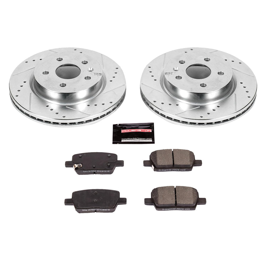 Power Stop K7289 Rear Brake Pads Z23 Carbon Fiber with Drilled & Slotted Brake Rotors Kit For Cadillac CT6 2016-2019, Chevrolet Camaro 2016-2021 [Model Specific]