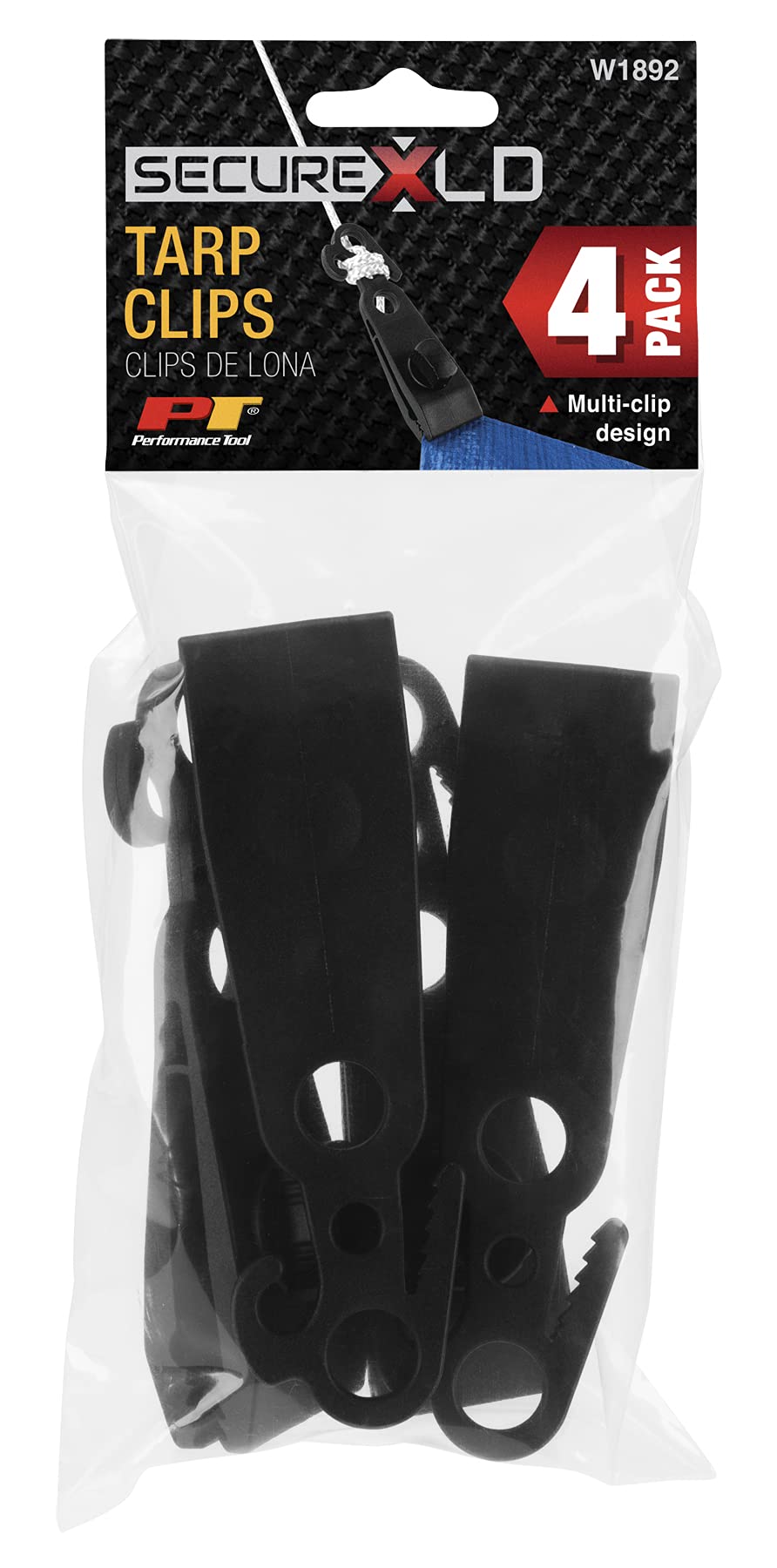 W1892 Performance Tool 4-Pack Heavy Duty Tarp Clips - Secures Tarps, Awnings, Canopies, Covers - Ideal for Camping, Caravan, Swimming Pool, Boat