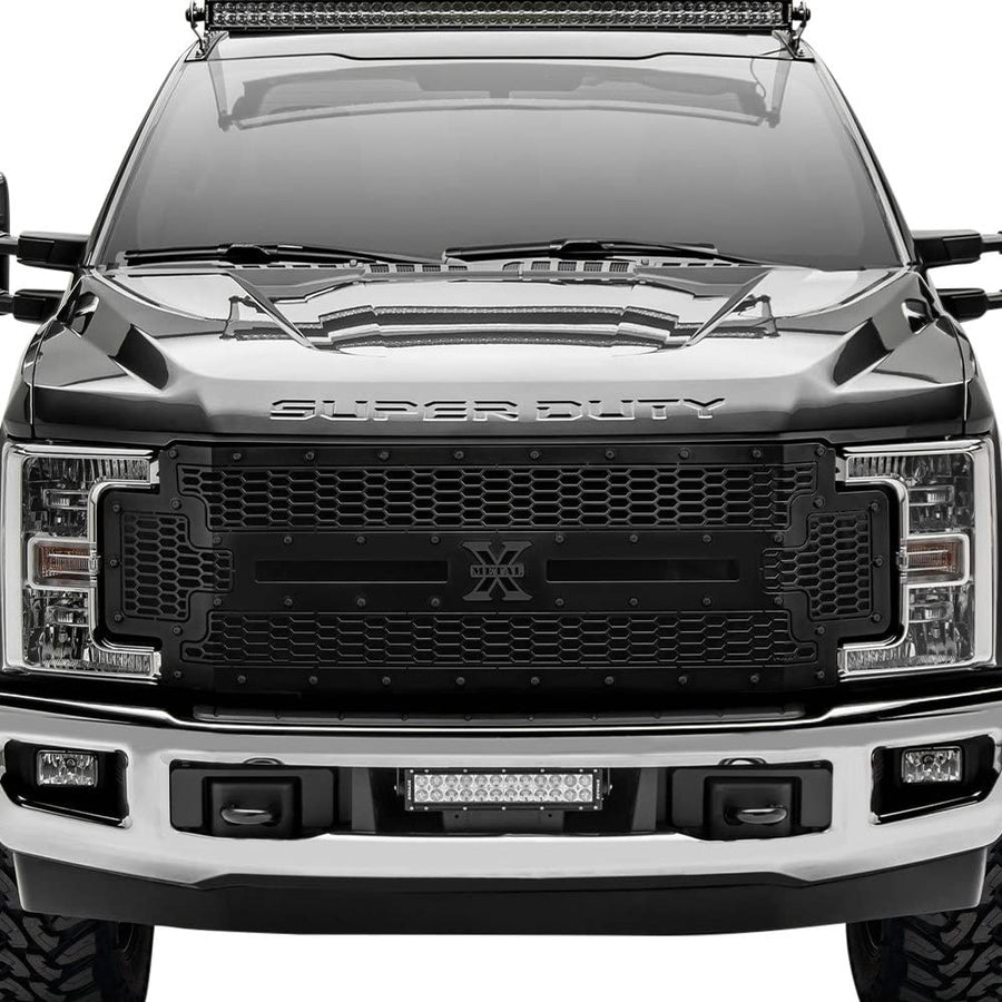 2017-2019 Stealth Laser X Grille Super Duty, Black, 1 Pc, Replacement, Black Studs, Does Not Fit Vehicles with Camera - PN #7715471-BR