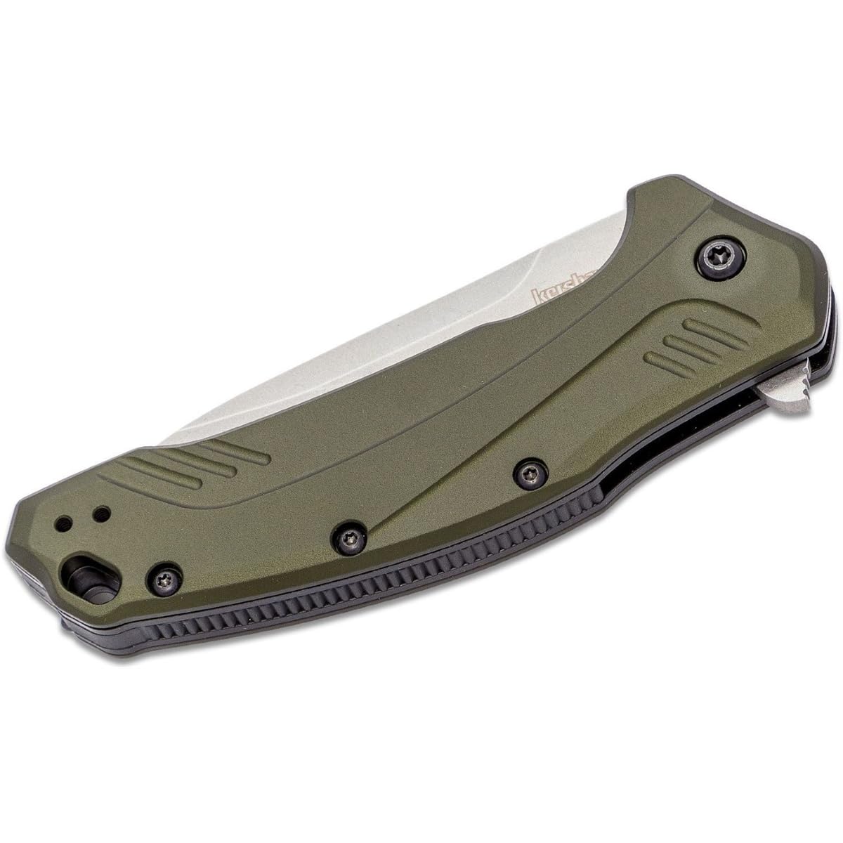 Kershaw Drop Point Link Knife Olive Aluminum (3.25" Stonewash 20CV) 1776OLSW