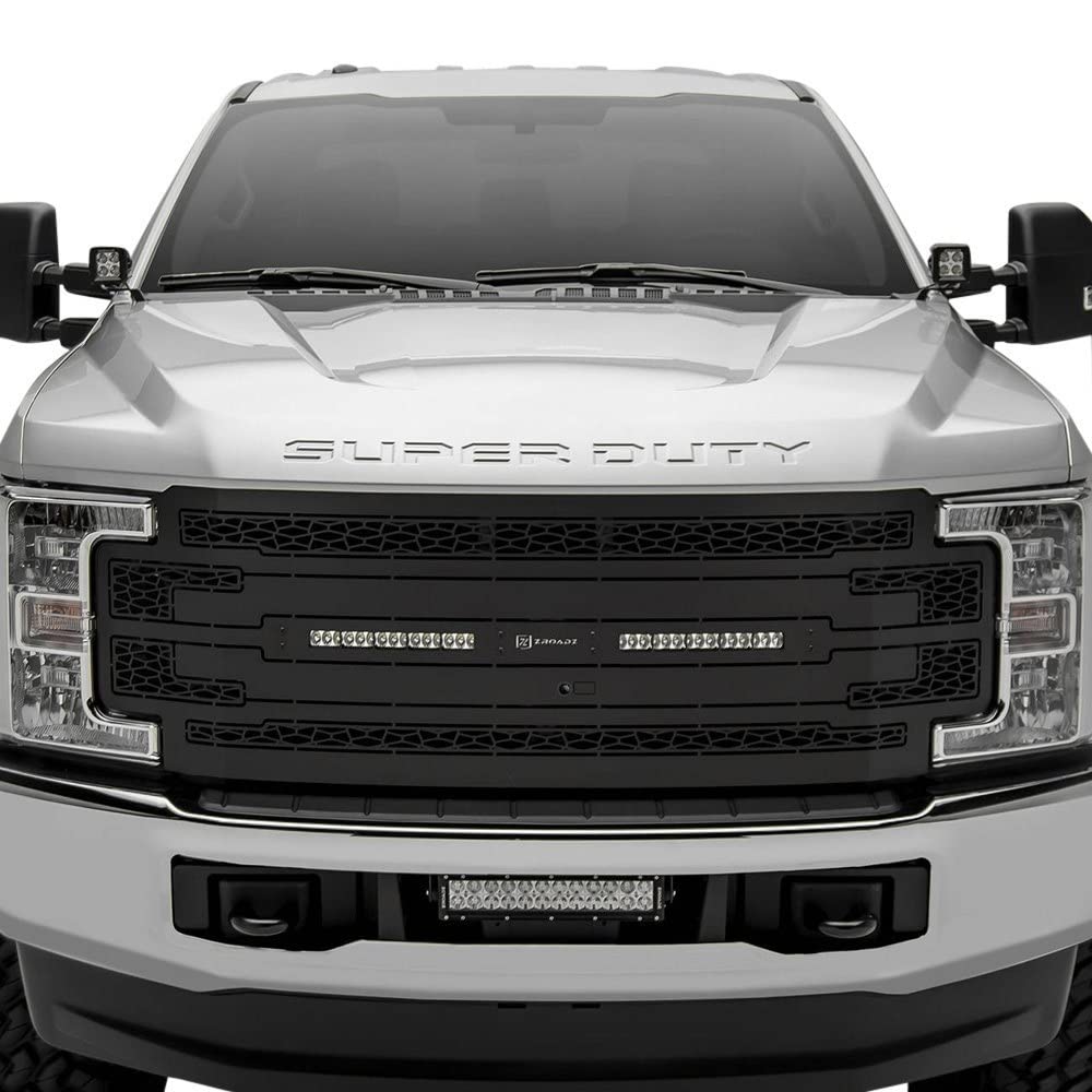 ZROADZ Grille T-Rex Grilles 2017-2019 Super Duty, Black, 1 Pc, Replacement with (2) 10" LEDs, Fits Vehicles with Camera - PN #Z315371